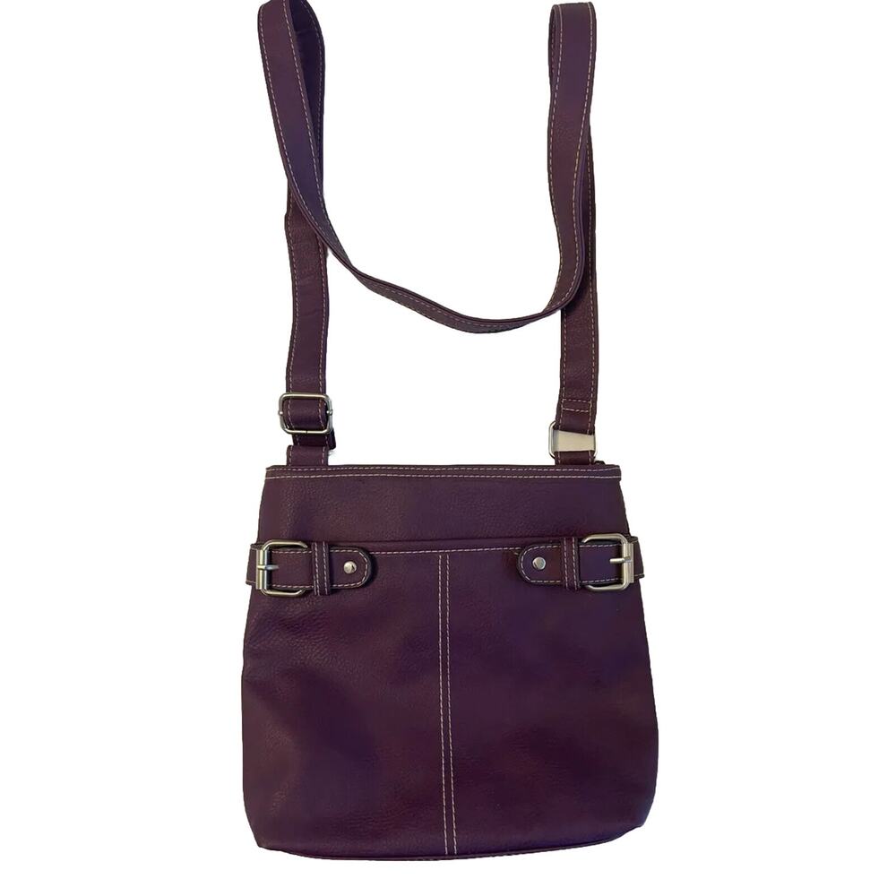 Dark Purple Faux Leather Crossbody Bag For Women With Adjustable Strap, EUC